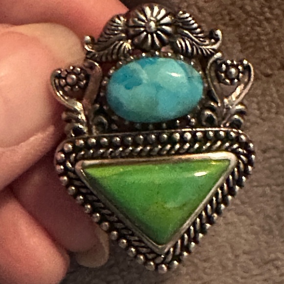 Vintage cocktail ring southwest 925 Silver with blue and Green turquoise - Picture 5 of 12